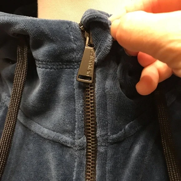 Calvin Klein Performance! Dark Blue Velour Zip Up Hoodie - Picture 6 of 13